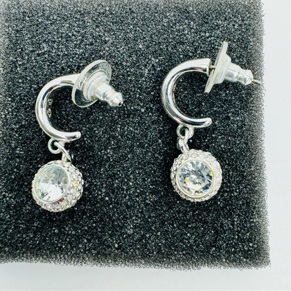 Swarovski Crystal Ball Drop Earrings for Pierced Ears. Rhodium-plated metal.
